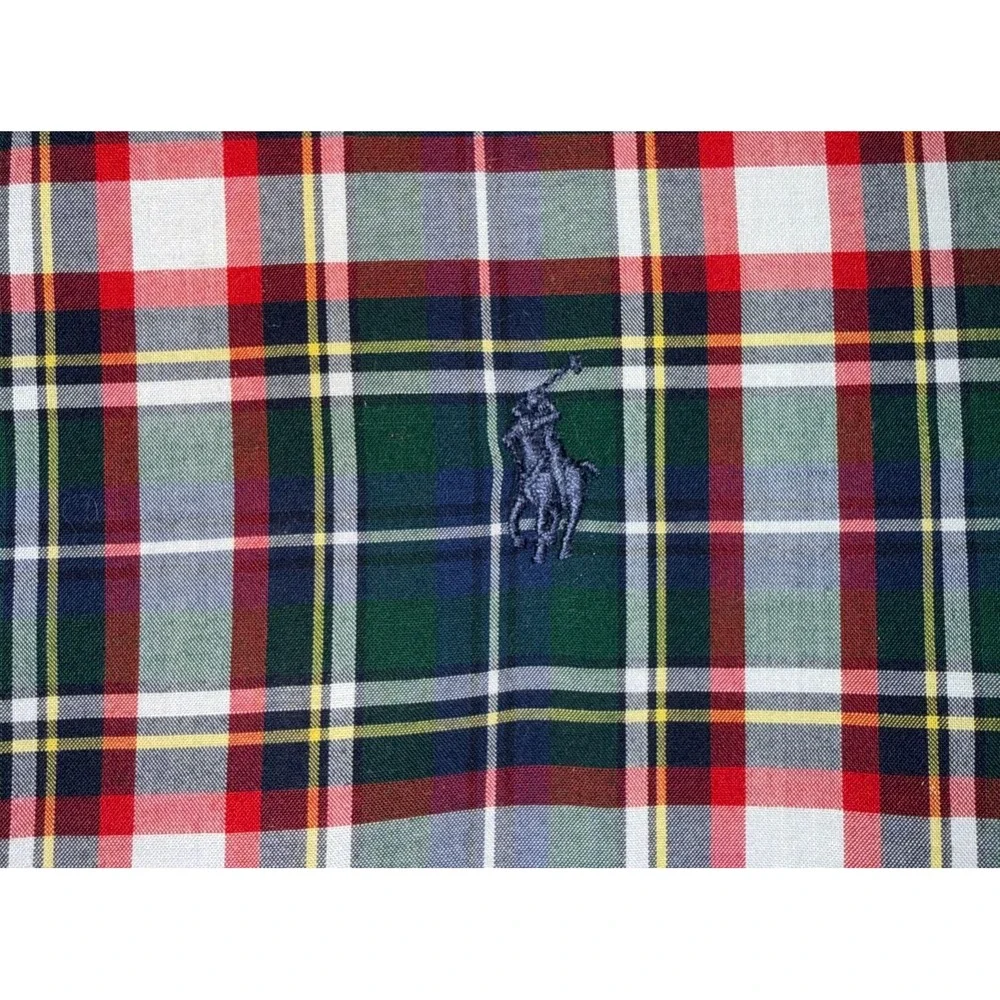 Ralph Lauren Plaid Button Down Shirt Kids XL 18-20 Green Red Natural Stretch